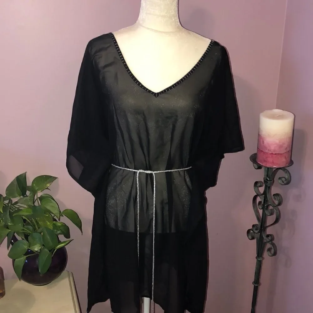 Swim cover up sheer black shimmer